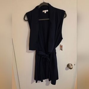 Daily Thread Vest Womens 1X Open Draped Front Navy Academia Minimalist Preppy